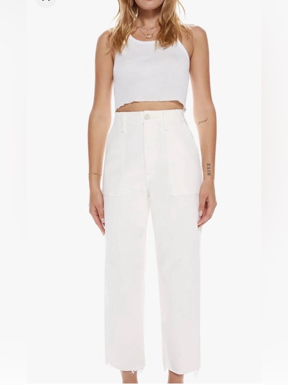 MOTHER Fairest Of Them All Wide Leg Crop White Jeans high rise Patch Pocket 24